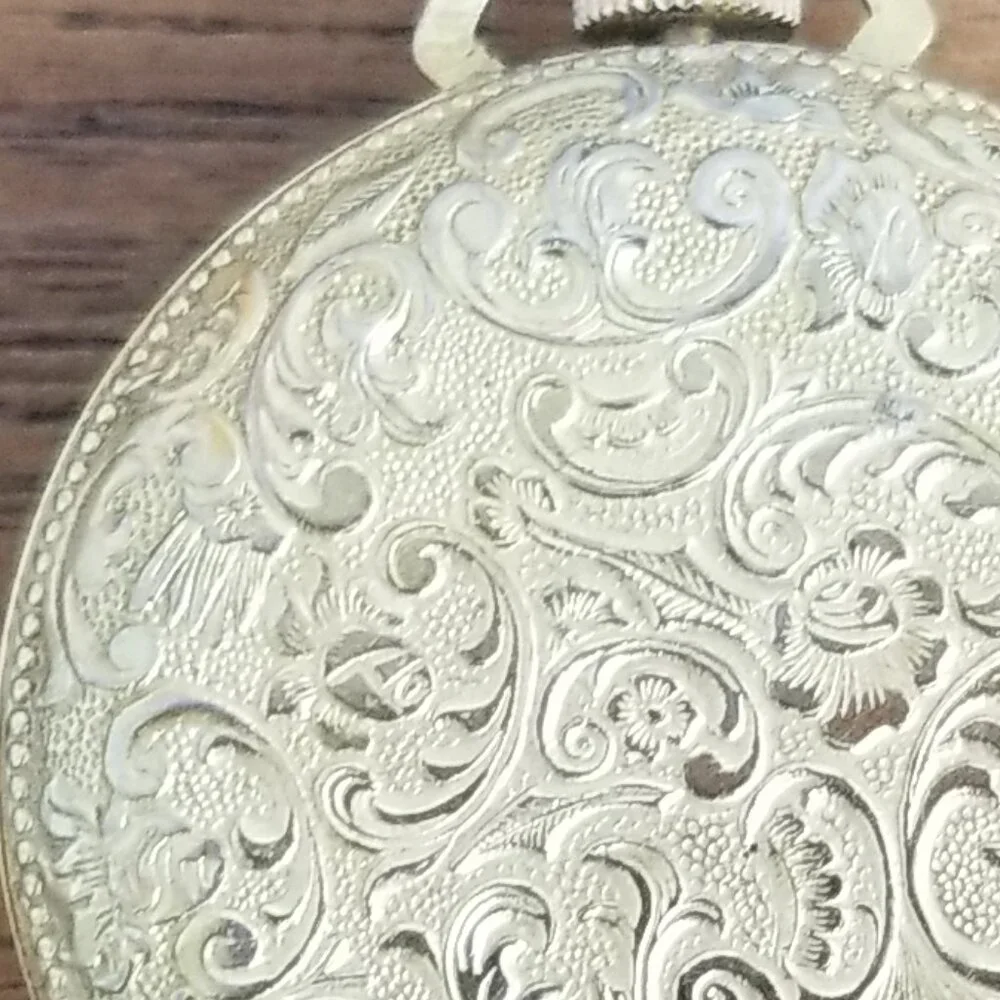 Vintage Petite Pocket Watch Gold Tone Lucerne Swiss NEEDS REPAIR Scroll Work